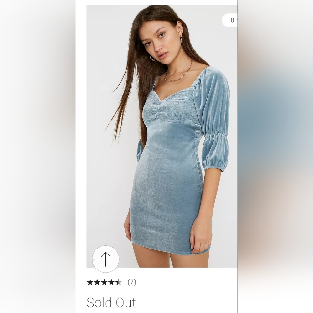 Urban Outfitters Tiffany Blue Velvet 3/4 Length Puffy Sleeves Mini Bodycon Sz XS